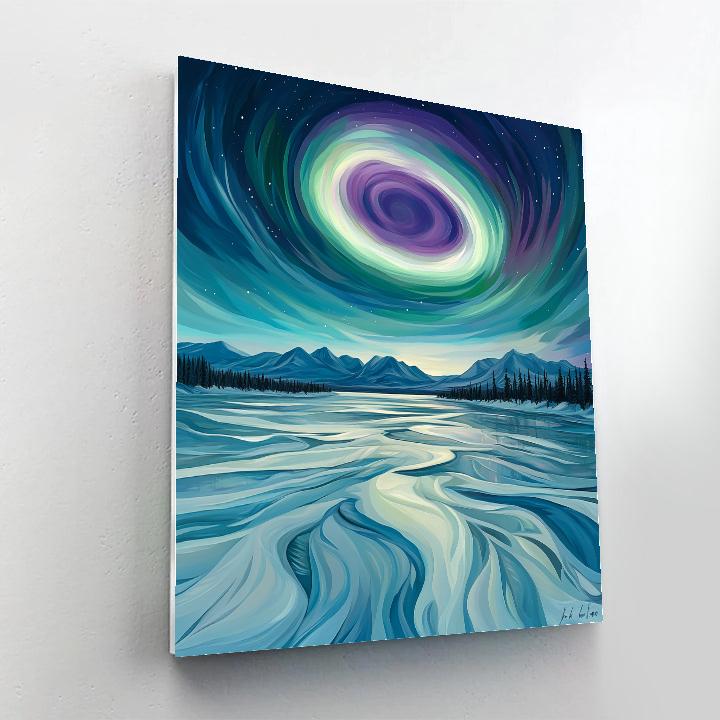 Lawren Harris Inspired Aurora Halo Over Stark Icebound Lake paint by numbers