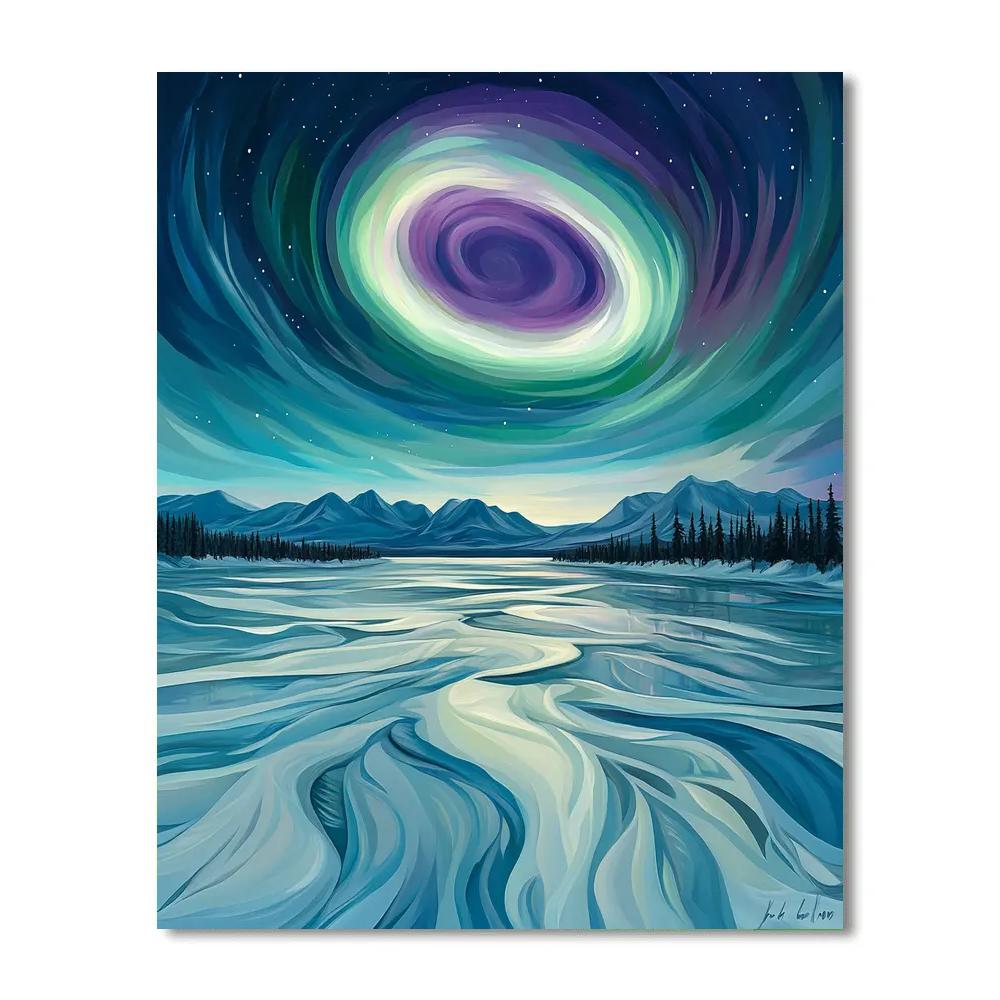 Lawren Harris Inspired Aurora Halo Over Stark Icebound Lake paint by numbers