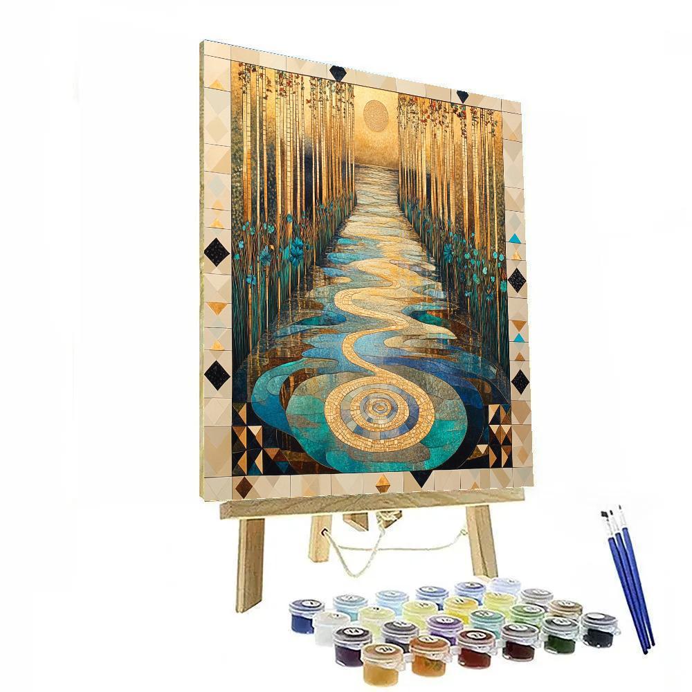 Gustav Klimt Inspired Celestial River Of Mosaic Reeds painting number kit