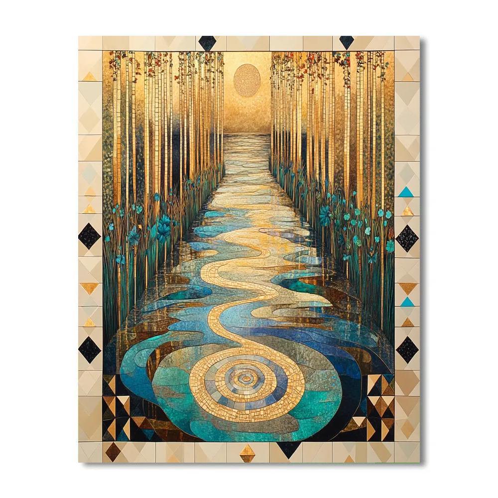 Gustav Klimt Inspired Celestial River Of Mosaic Reeds painting number kit