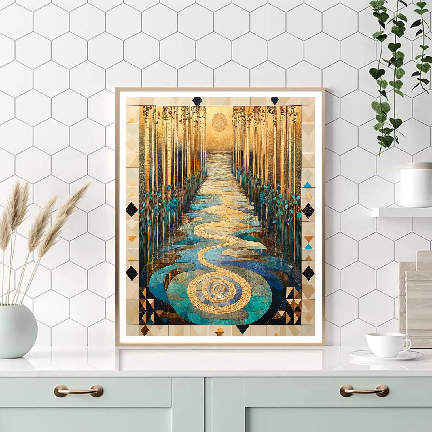 Gustav Klimt Inspired Celestial River Of Mosaic Reeds painting number kit