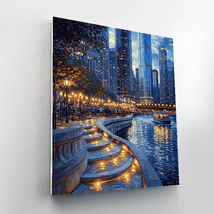 Riverfront Curves At The Chicago Riverwalk At Night Chicago United States Paint by numbers art