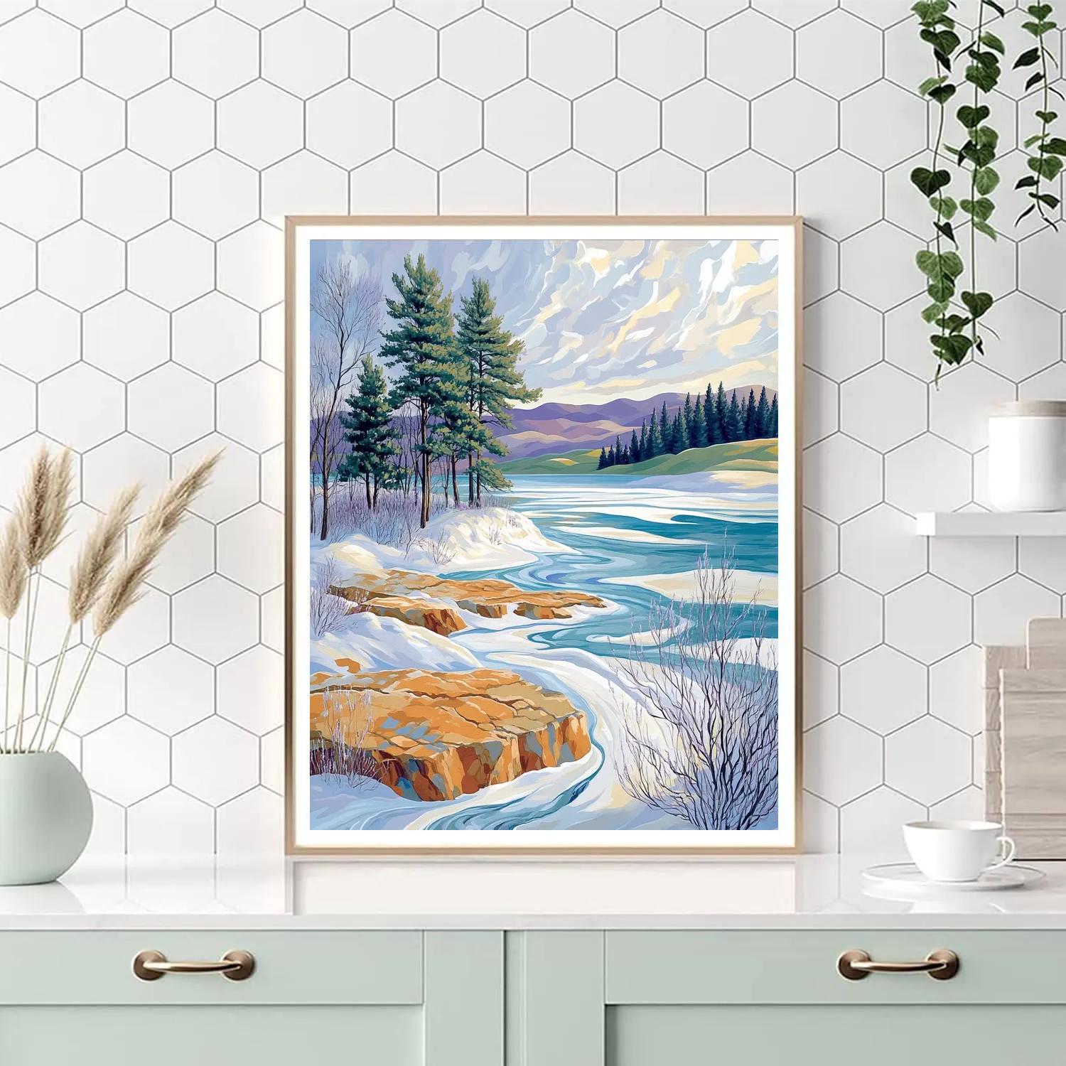 Franklin Carmichael Inspired Emerald Spring Melt At Wind Swept Lake paint by color