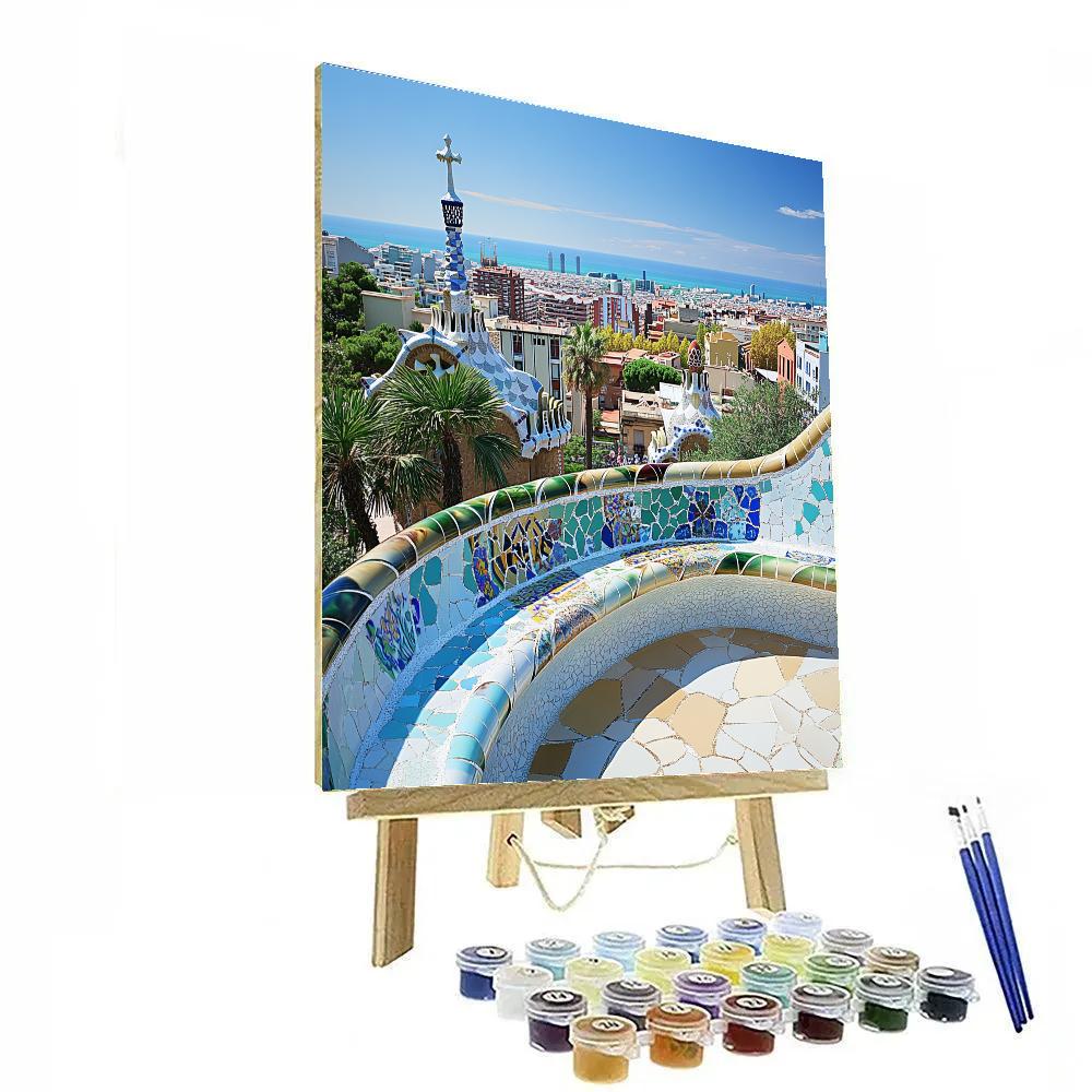 Terraced Greenery At Park Guell Overlook Barcelona Spain painting number kit