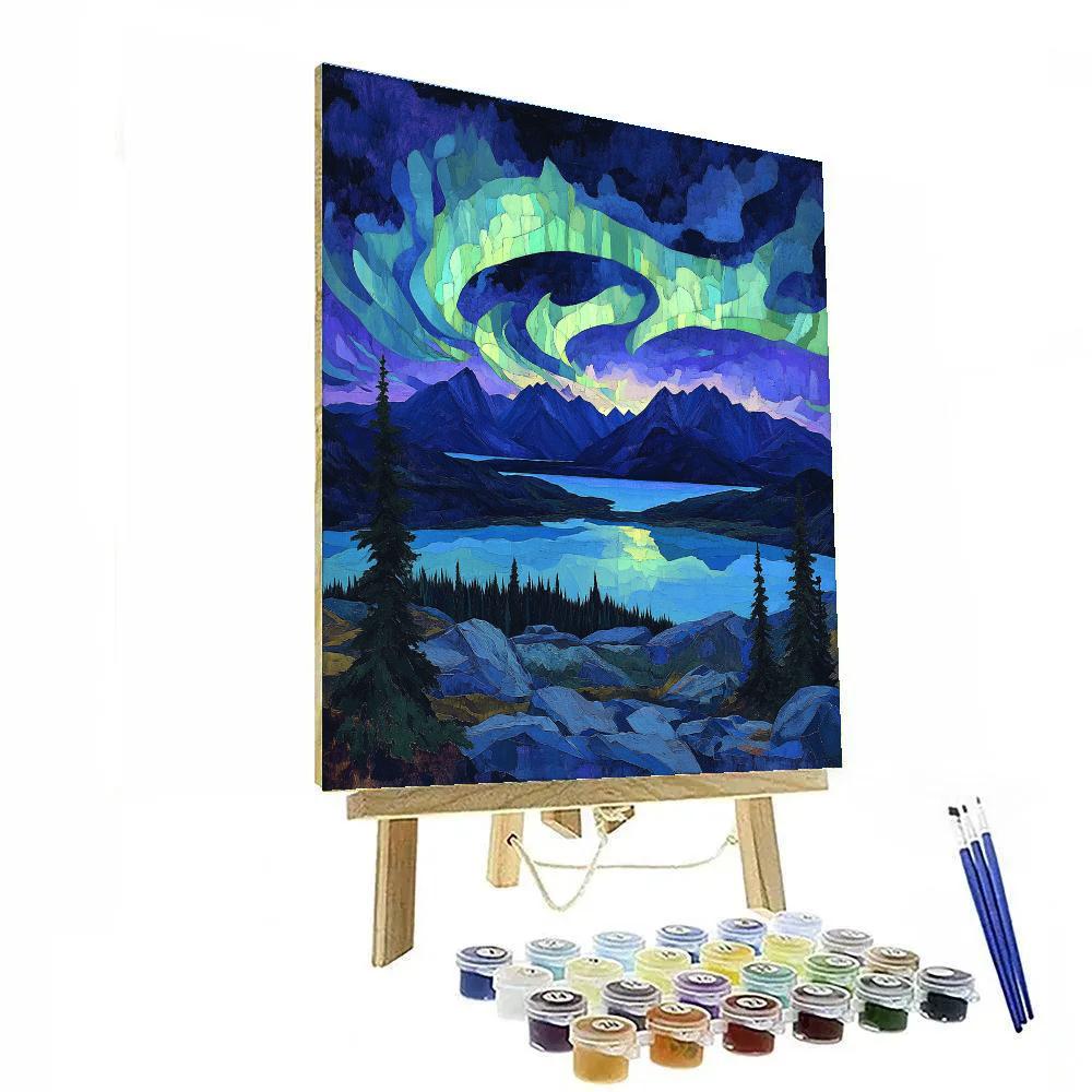 Frederick Varley Inspired Aurora Storm Over Silent Range painting number kit