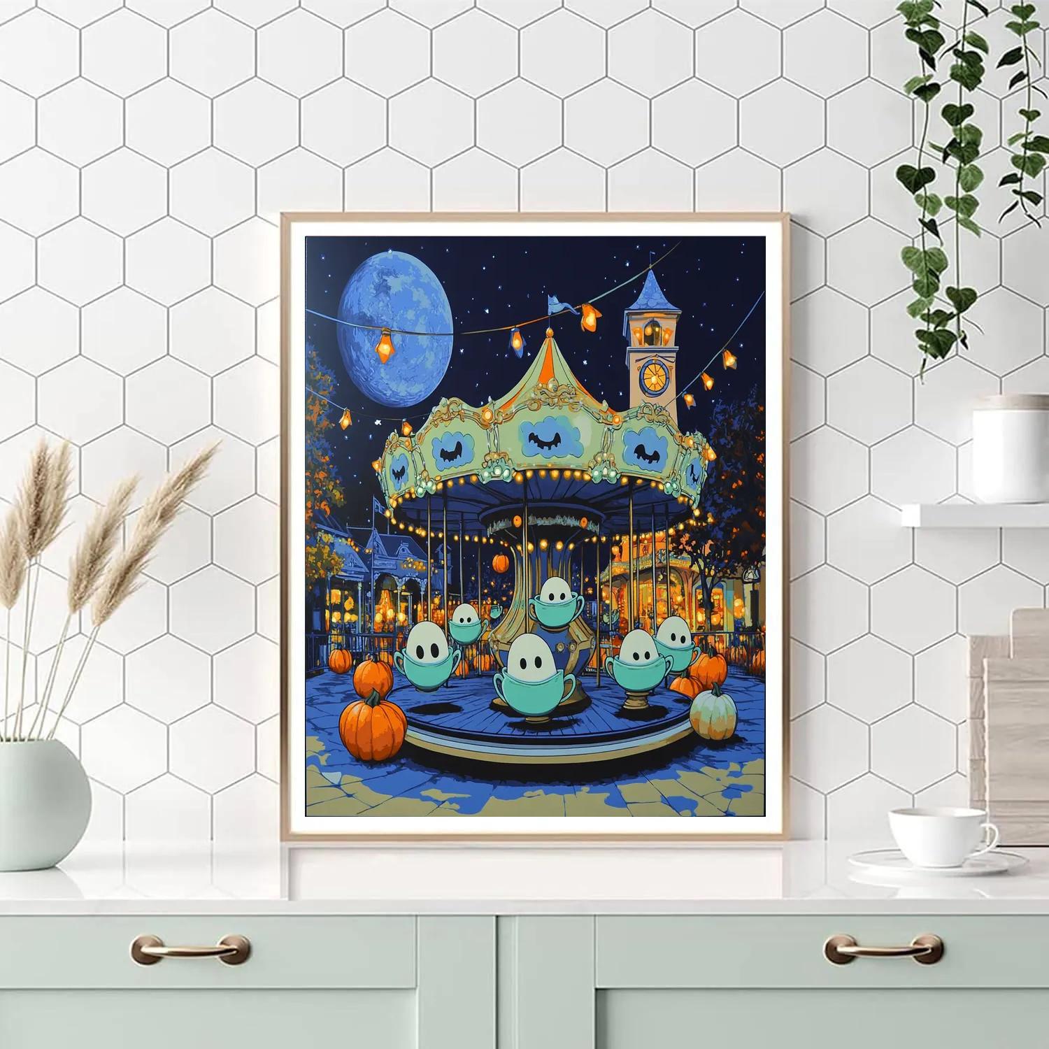 Haunted Teacup Carousel At Midnight Paint by numbers kits