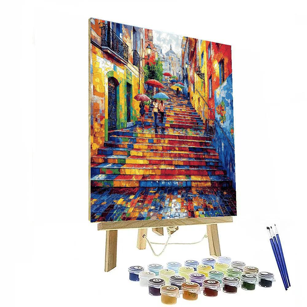 Rain Washed Steps At Escadaria Selaron Rio De Janeiro Brazil paint by number