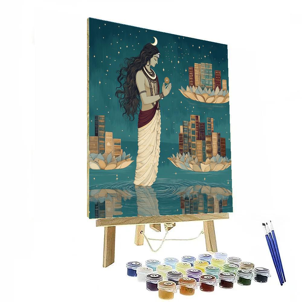 Lotus Library Under Moonlit Shiva Number painting