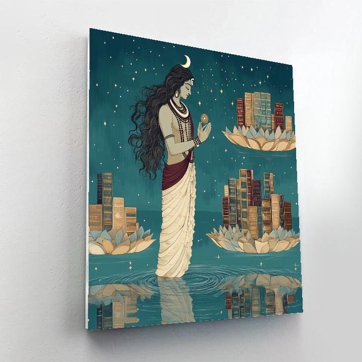 Lotus Library Under Moonlit Shiva Number painting