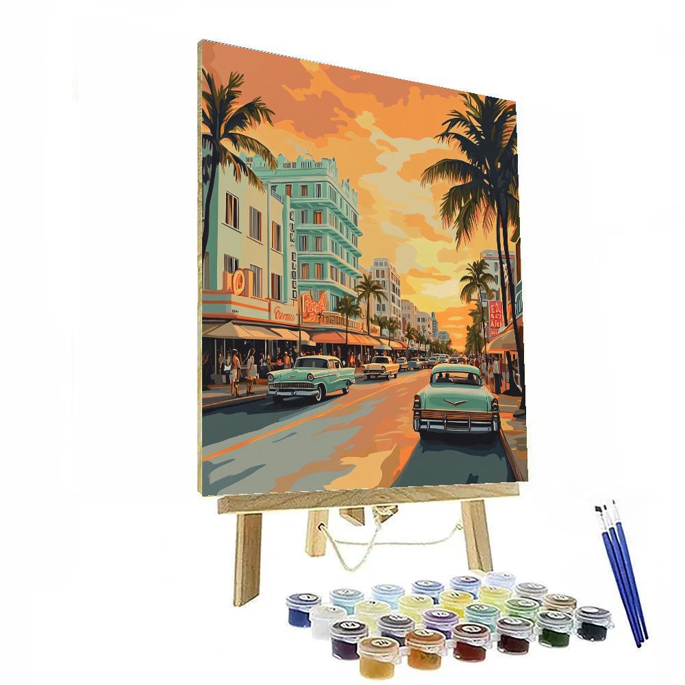 Art Deco Sunset At Ocean Drive South Beach Miami United States Numbered painting kits
