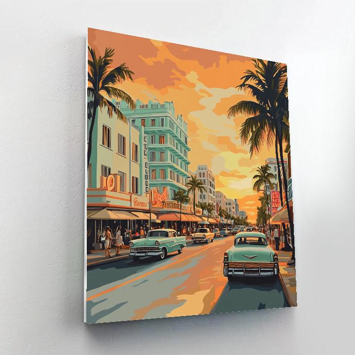 Art Deco Sunset At Ocean Drive South Beach Miami United States Numbered painting kits