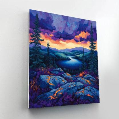 A.Y. Jackson Inspired Lichen Fire Over Shield Granite DIY paint by numbers