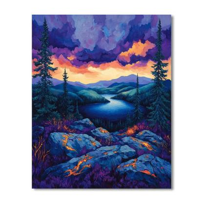 A.Y. Jackson Inspired Lichen Fire Over Shield Granite DIY paint by numbers