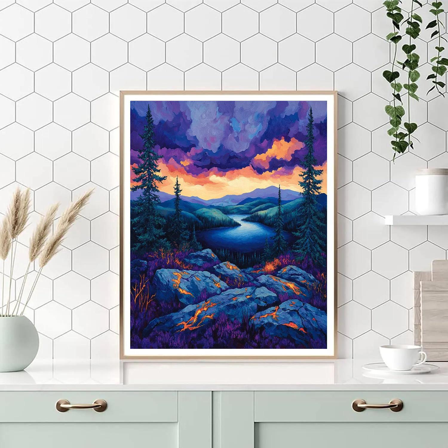 A.Y. Jackson Inspired Lichen Fire Over Shield Granite DIY paint by numbers