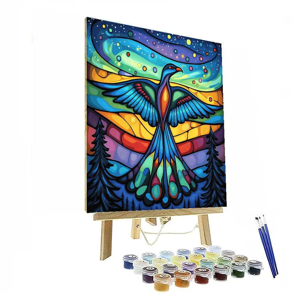 Norval Morrisseau Inspired Thunderbird And Aurora Current paint by color