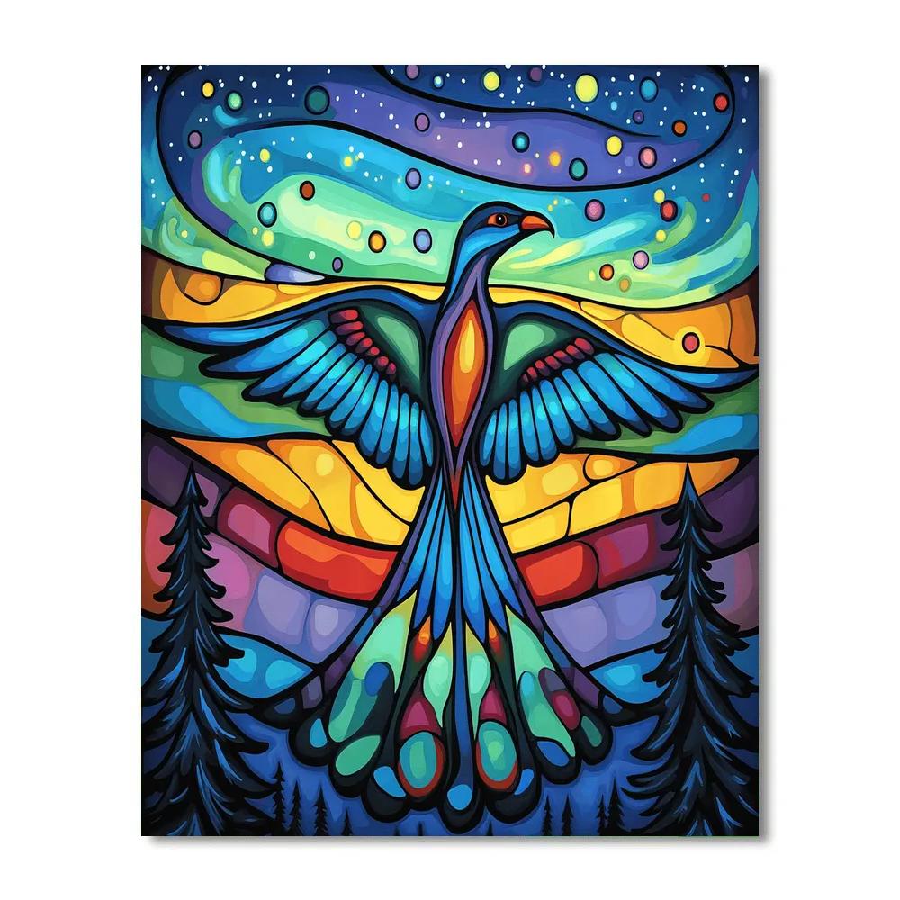 Norval Morrisseau Inspired Thunderbird And Aurora Current paint by color
