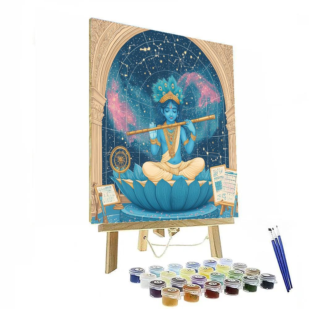 Krishna Playing Flute Inside A Floating Lotus Observatory paint by numbers