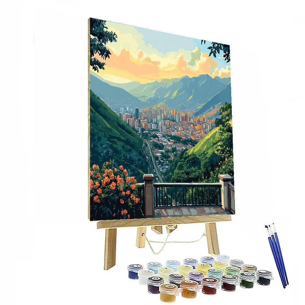 Mountain Framed Skyline At The Juanillo Viewpoint Medellin Colombia Numbered painting kits