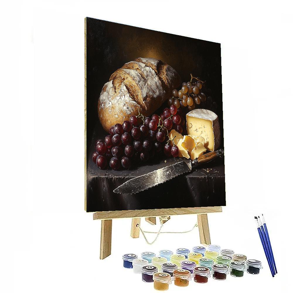 Caravaggio Inspired Still Life Of Bread And Cheese paint by color