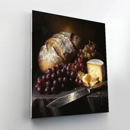 Caravaggio Inspired Still Life Of Bread And Cheese paint by color