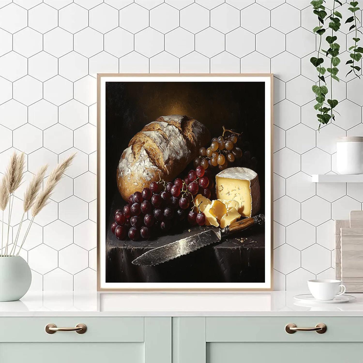 Caravaggio Inspired Still Life Of Bread And Cheese paint by color