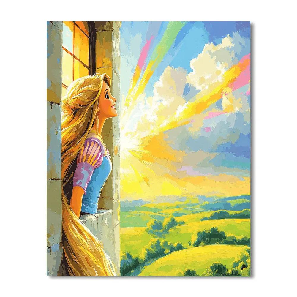 Rapunzel Tower Window Rainbow Rays Paint by numbers art