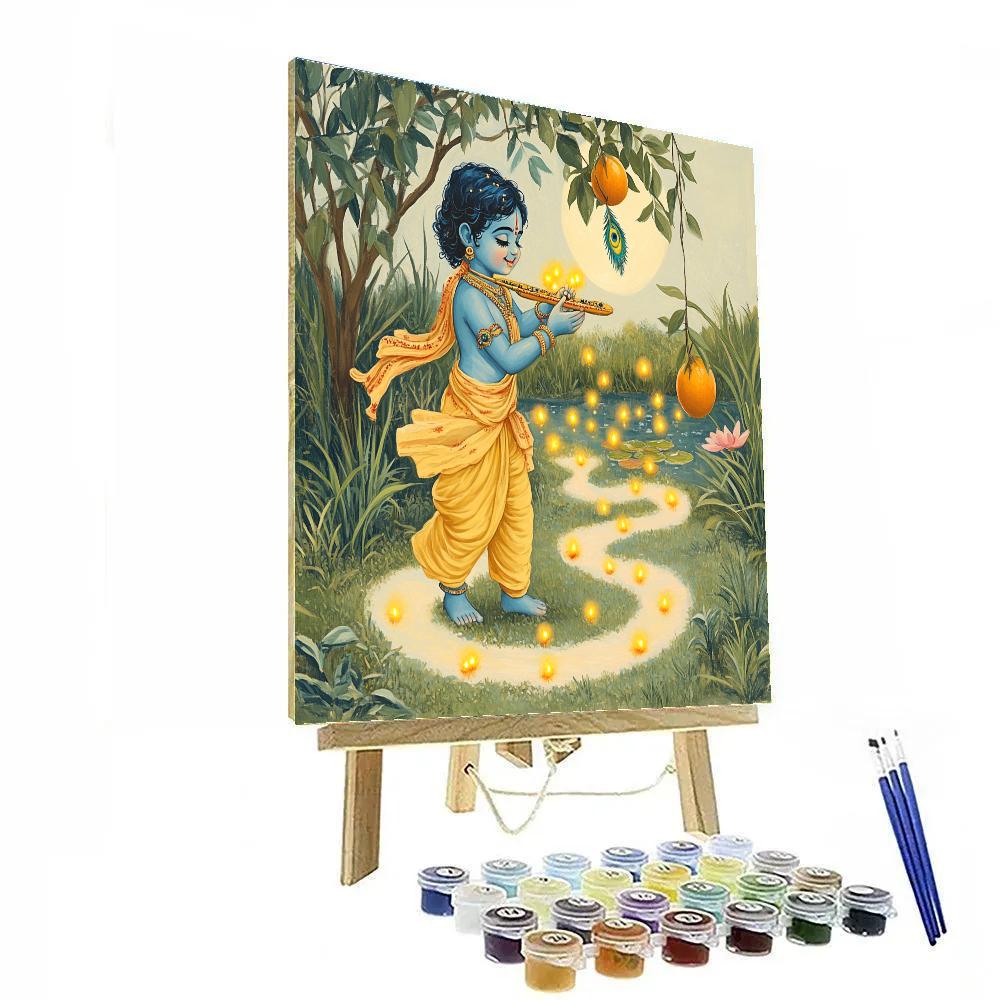 Krishna Guiding Fireflies Through A Moonlit Mango Grove Paint by numbers kits