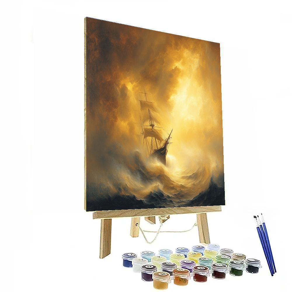 JMW Turner Inspired Ship In A Golden Storm paint by color