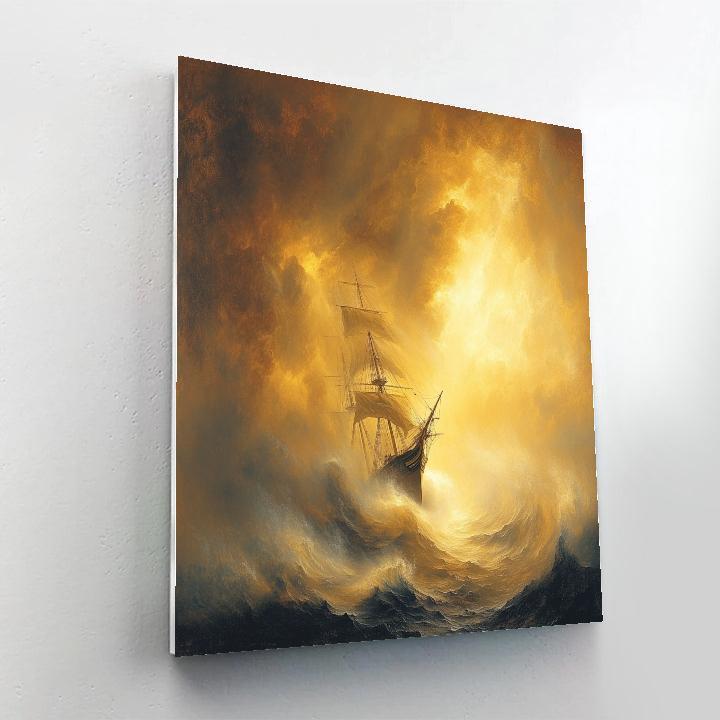 JMW Turner Inspired Ship In A Golden Storm paint by color