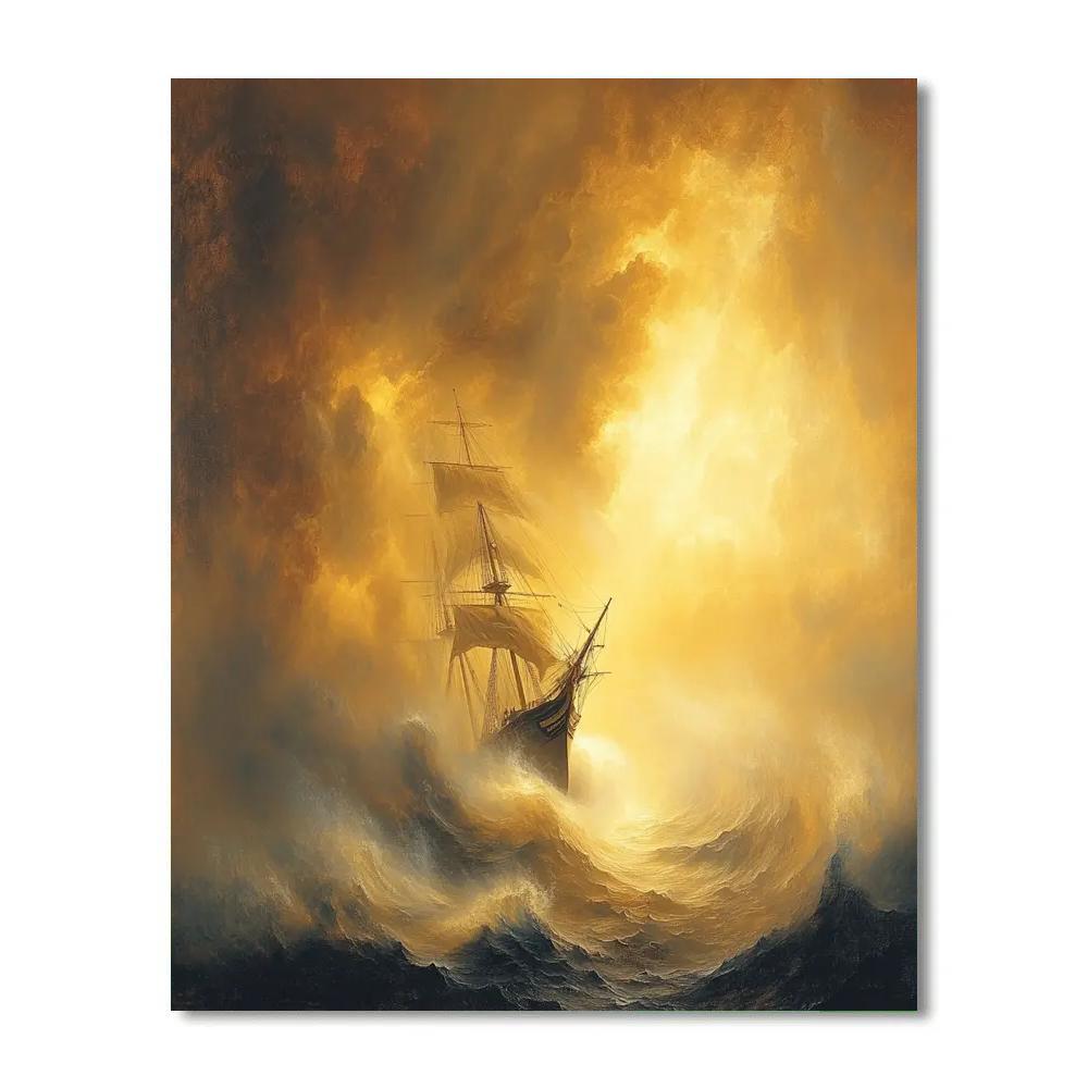 JMW Turner Inspired Ship In A Golden Storm paint by color