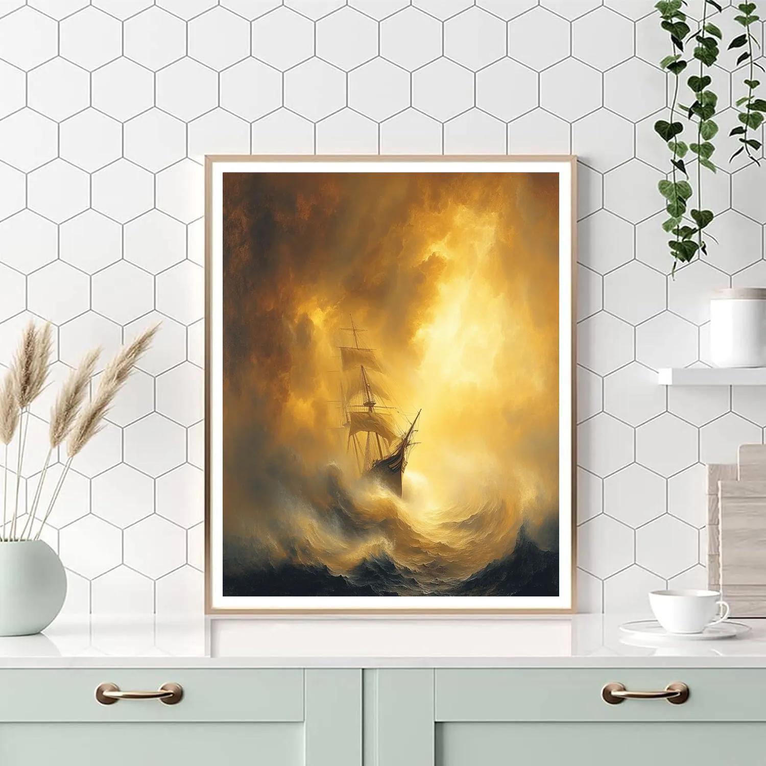 JMW Turner Inspired Ship In A Golden Storm paint by color