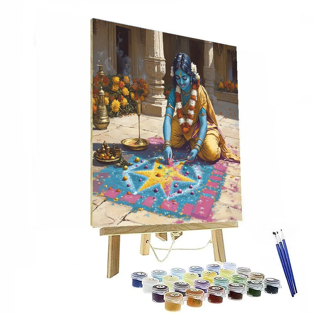 Krishna Painting Rangoli Constellations On A Temple Courtyard paint by color
