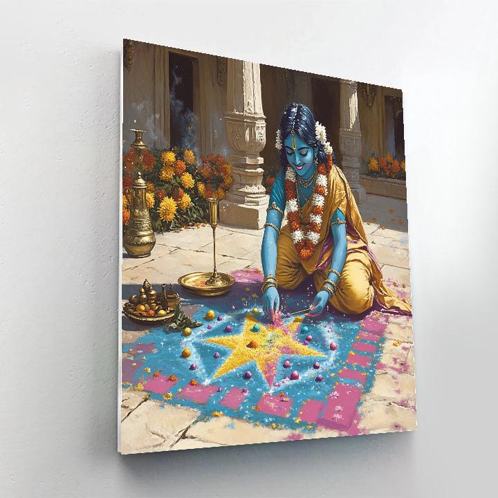Krishna Painting Rangoli Constellations On A Temple Courtyard paint by color