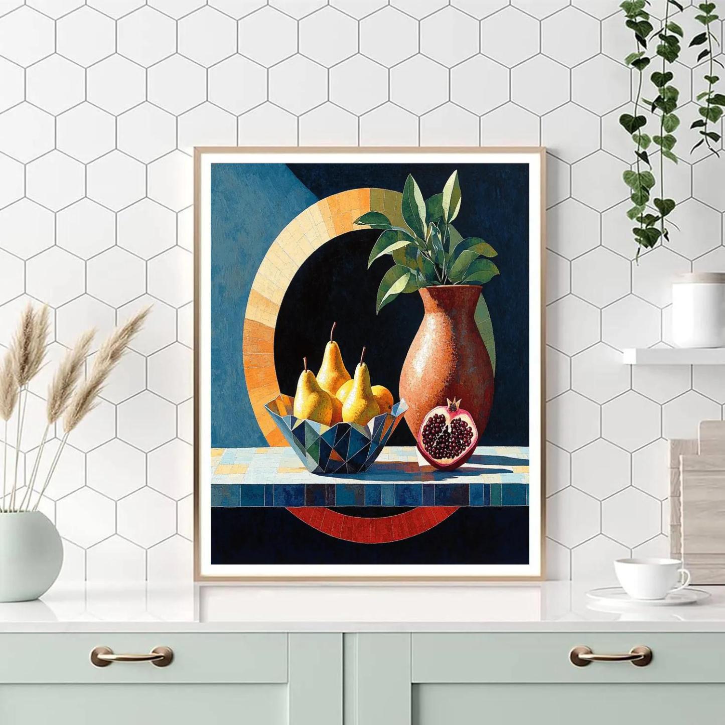 Pablo Picasso Inspired Fractured Orchard Still Life Under A Cubist Eclipse DIY paint by numbers