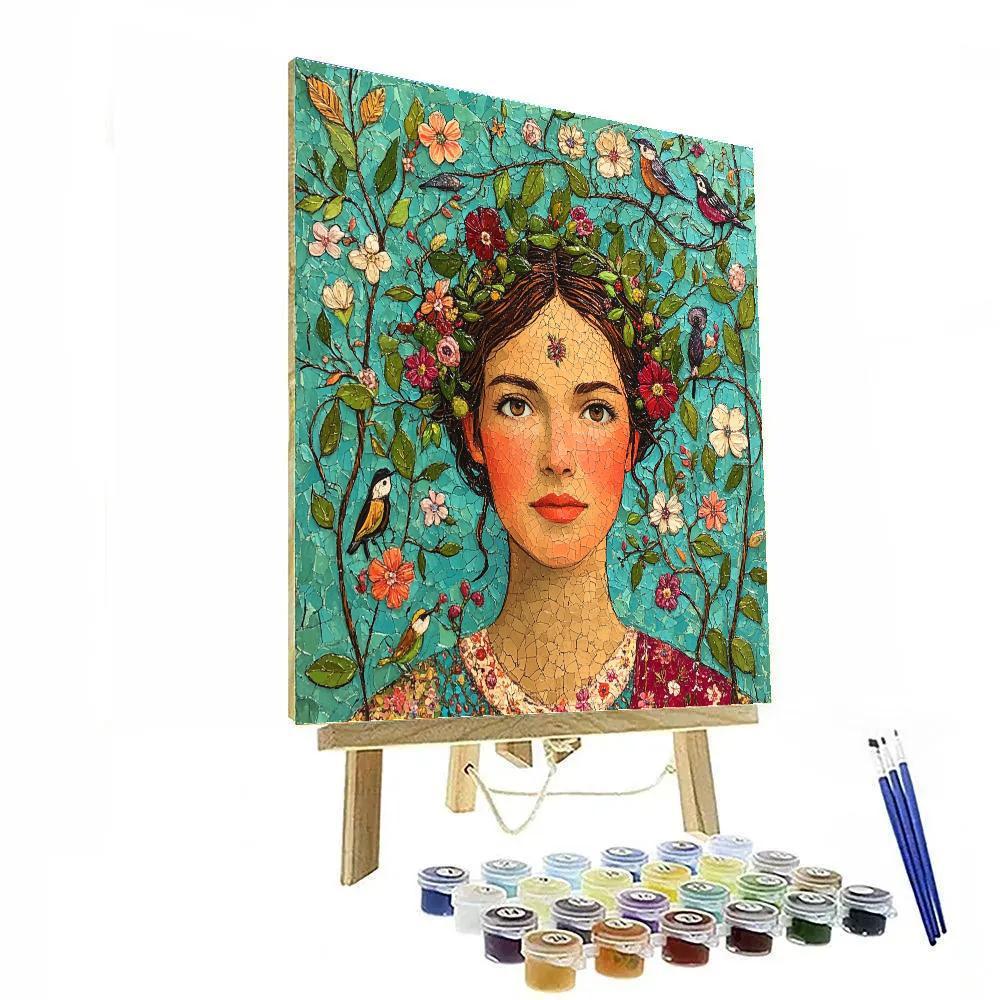 Frida Kahlo Inspired Portrait With Botanical Crown paint by number
