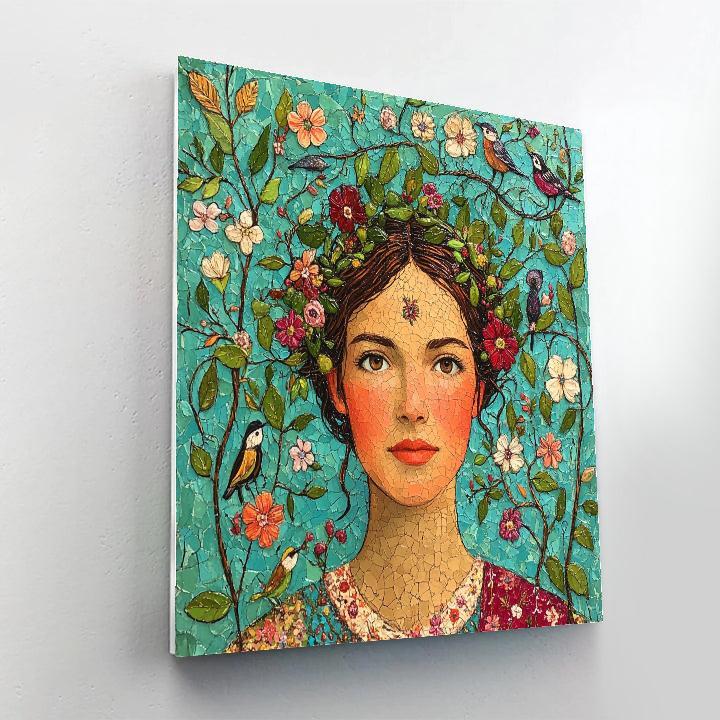 Frida Kahlo Inspired Portrait With Botanical Crown paint by number