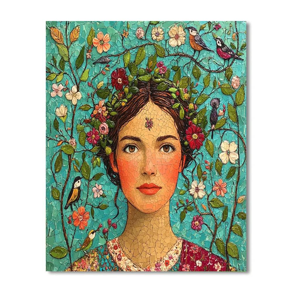 Frida Kahlo Inspired Portrait With Botanical Crown paint by number