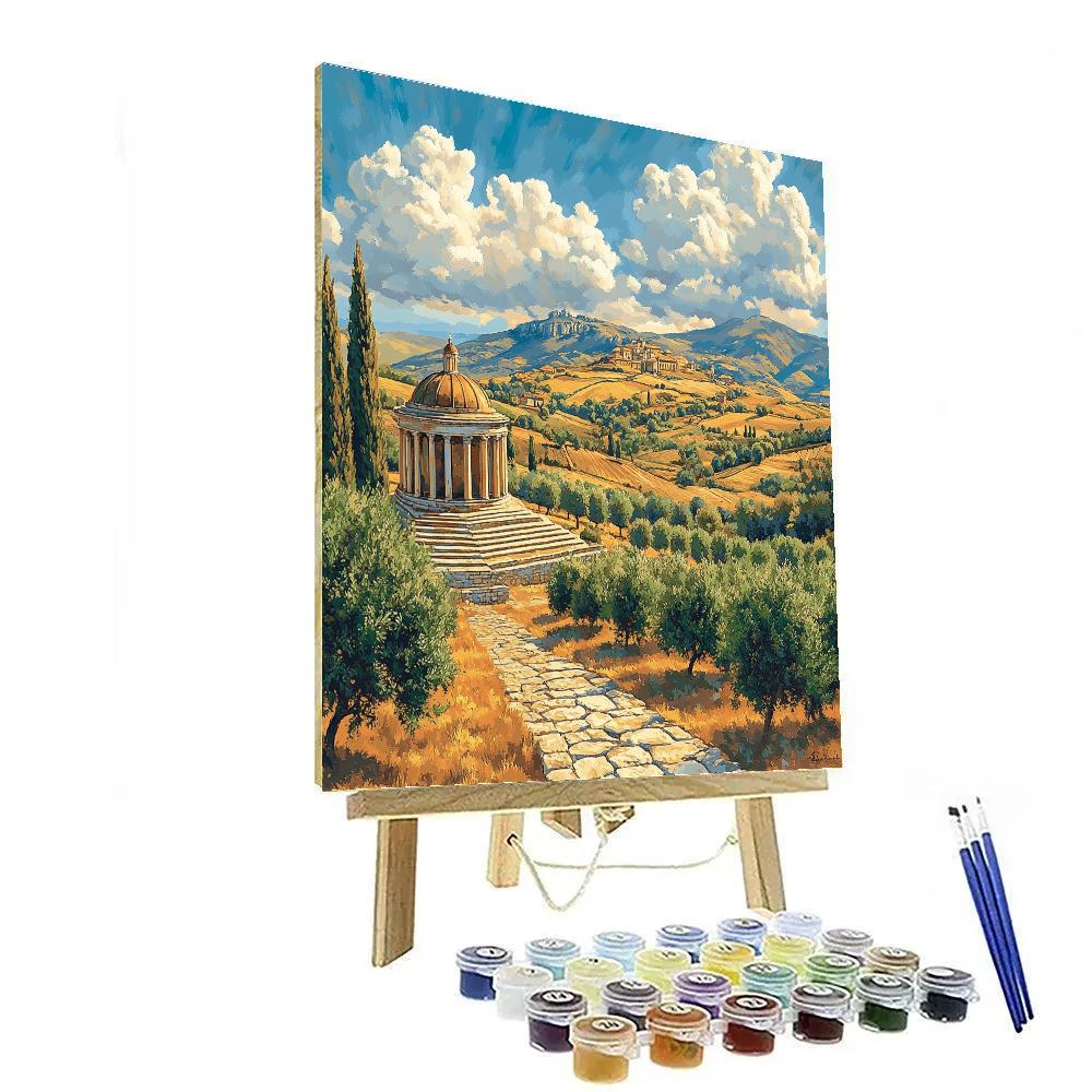 Raphael Inspired Temple Ridge Beneath A Quiet Halo Sky painting number kit