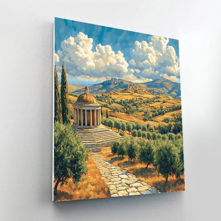 Raphael Inspired Temple Ridge Beneath A Quiet Halo Sky painting number kit