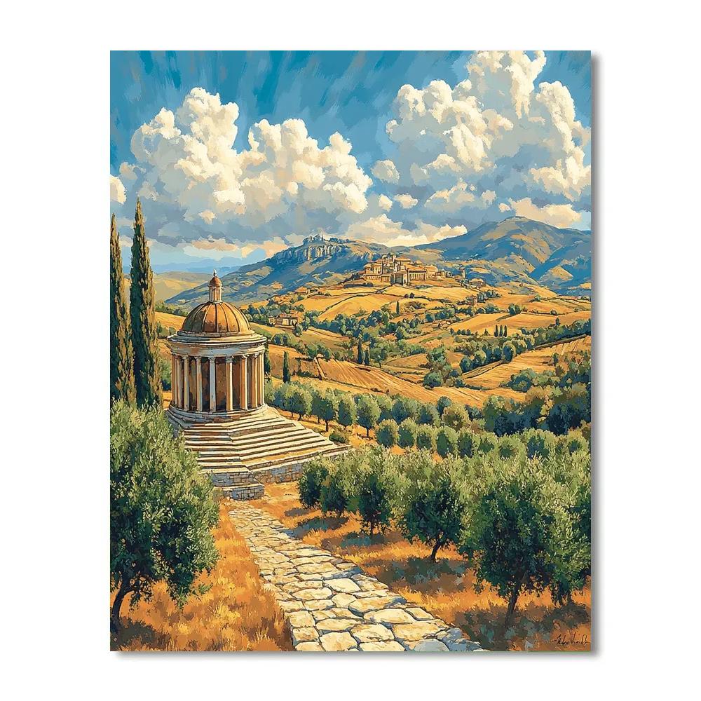 Raphael Inspired Temple Ridge Beneath A Quiet Halo Sky painting number kit