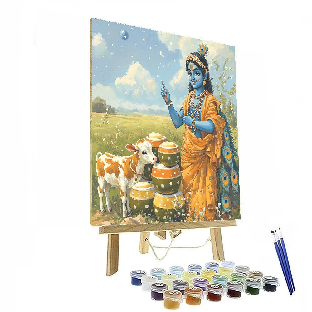 Krishna As A Shepherd Counting Planet Like Butter Pots Numbered painting kits