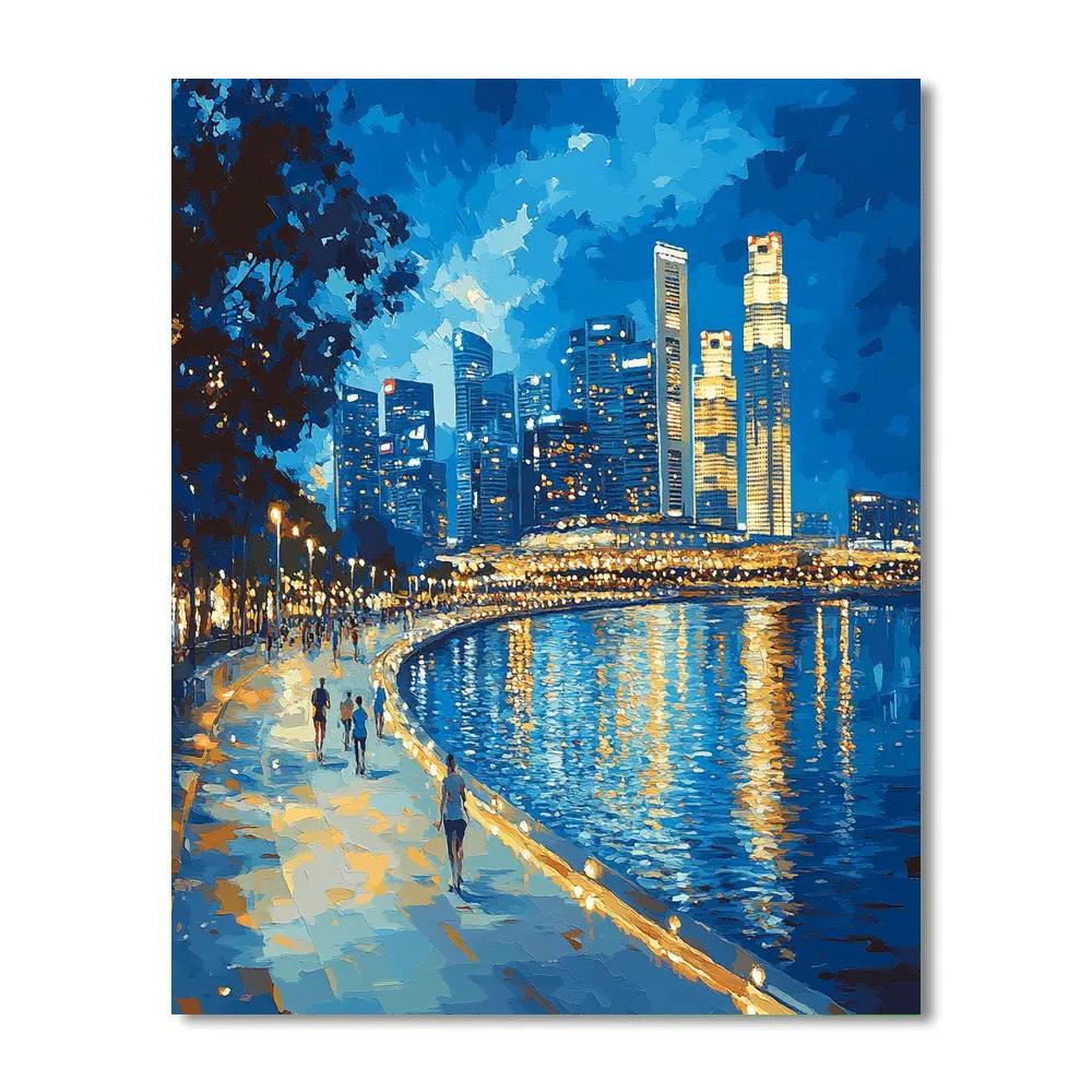 Midnight Blue At The Marina Bay Waterfront Promenade Singapore Painting by numbers kit