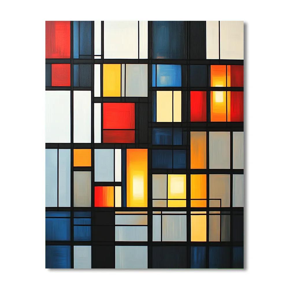 Piet Mondrian Inspired City Grid At Dusk Numbered painting kits
