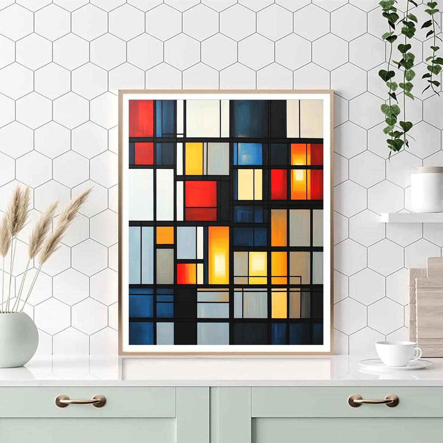 Piet Mondrian Inspired City Grid At Dusk Numbered painting kits