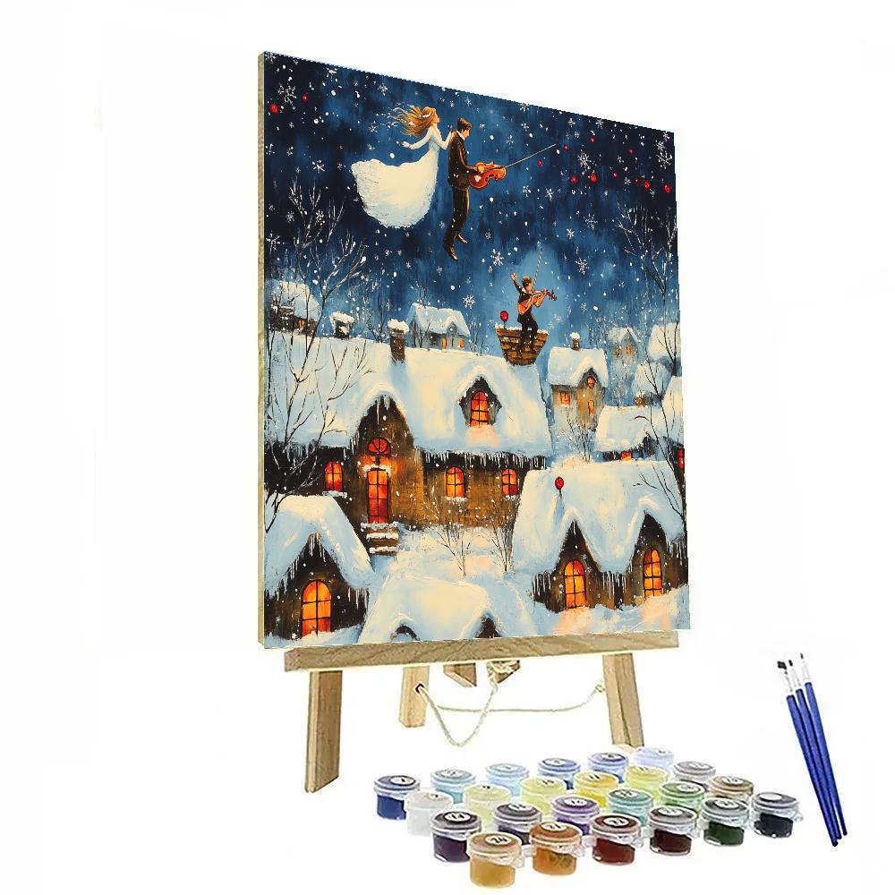 Marc Chagall Inspired Lovers Above A Winter Village Painting by numbers kit