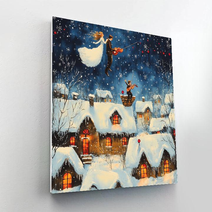 Marc Chagall Inspired Lovers Above A Winter Village Painting by numbers kit