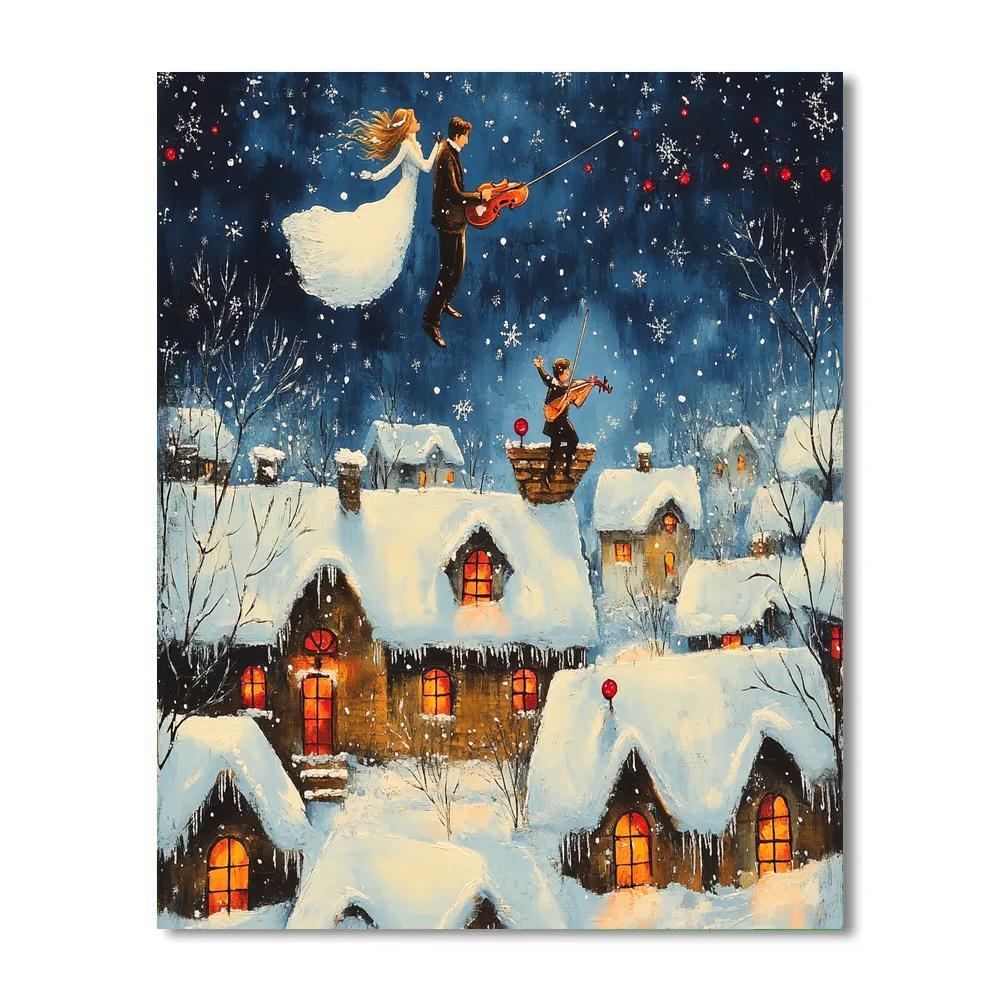 Marc Chagall Inspired Lovers Above A Winter Village Painting by numbers kit