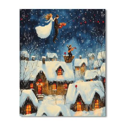 Marc Chagall Inspired Lovers Above A Winter Village Painting by numbers kit