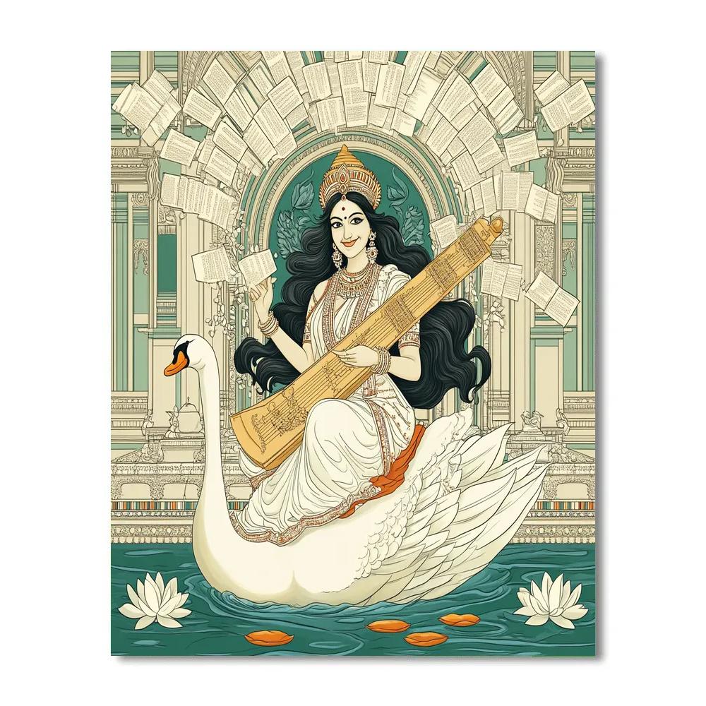 Saraswati Library Of Floating Palm Leaf Manuscripts Painting by numbers kit