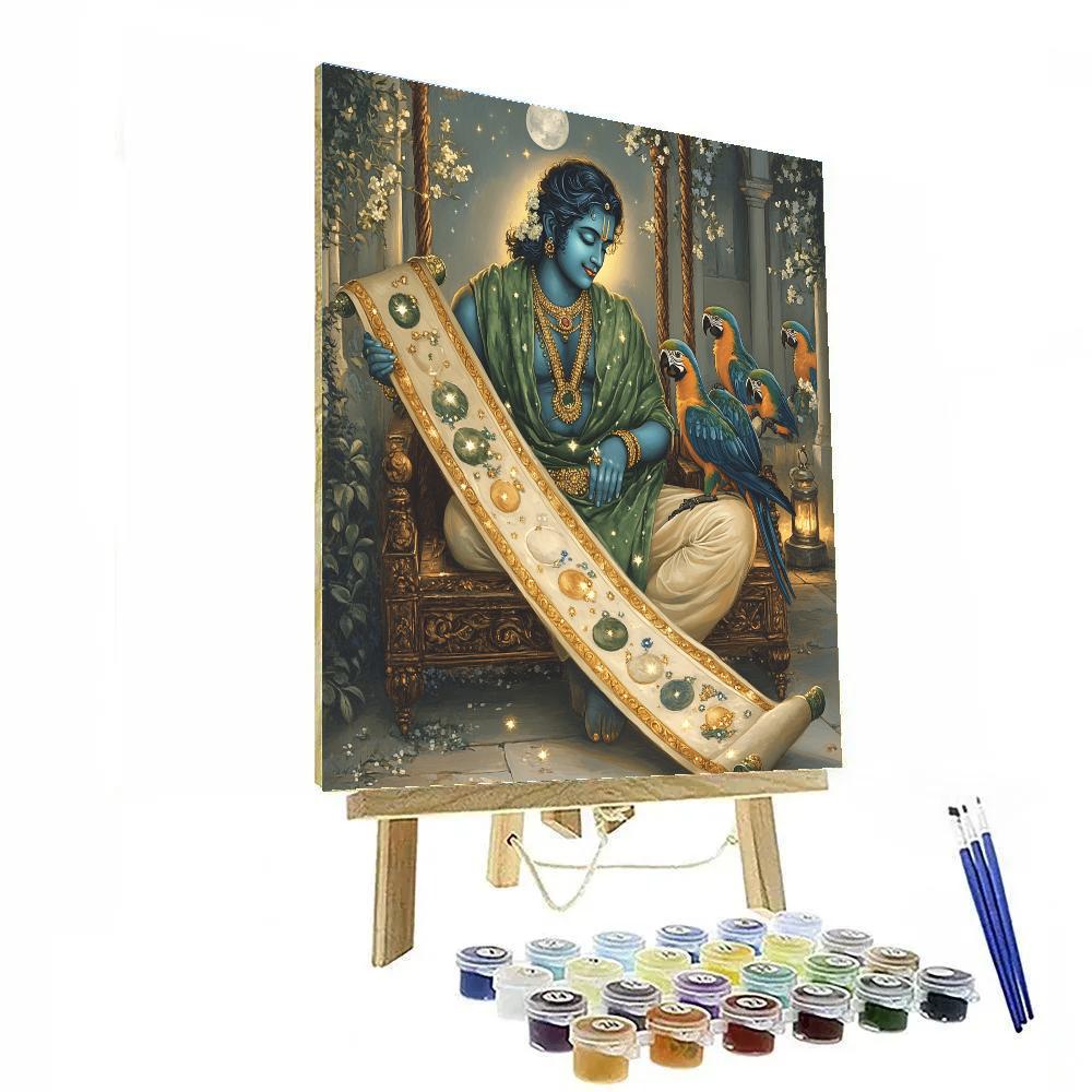 Krishna Reading A Moonlit Scroll To Curious Parrots Paint by numbers art